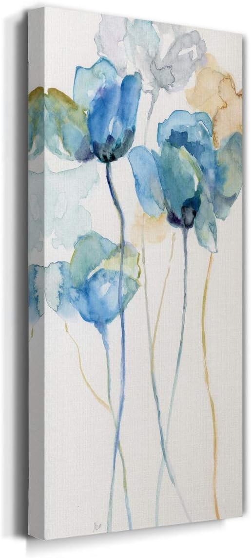 Renditions Gallery Canvas Floral Wall Art Home Paintings & Prints Colorful Stem Wildflowers Modern Glam Botanical Romantic Canvas Decorations for Bedroom Office Kitchen - 8"x16" LT43