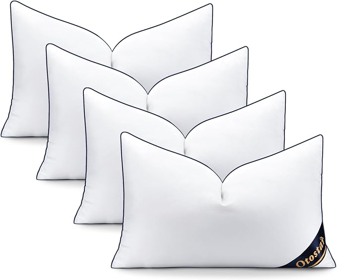 OTOSTAR Synthetic Down Pillow Inserts 12 x 20 (Pack of 4, White), Down Alternative Throw Pillows Inserts with 100% Cotton Cooling Cover Soft Fluffy Pillows for Bed Sofa Couch