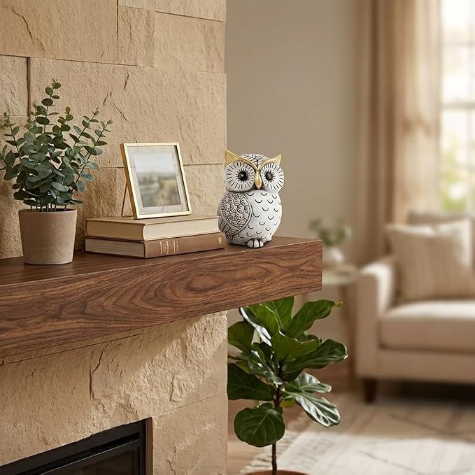 Smadeer Black and White Owl Statue, Small Resin Owl Boho Shelf Decor