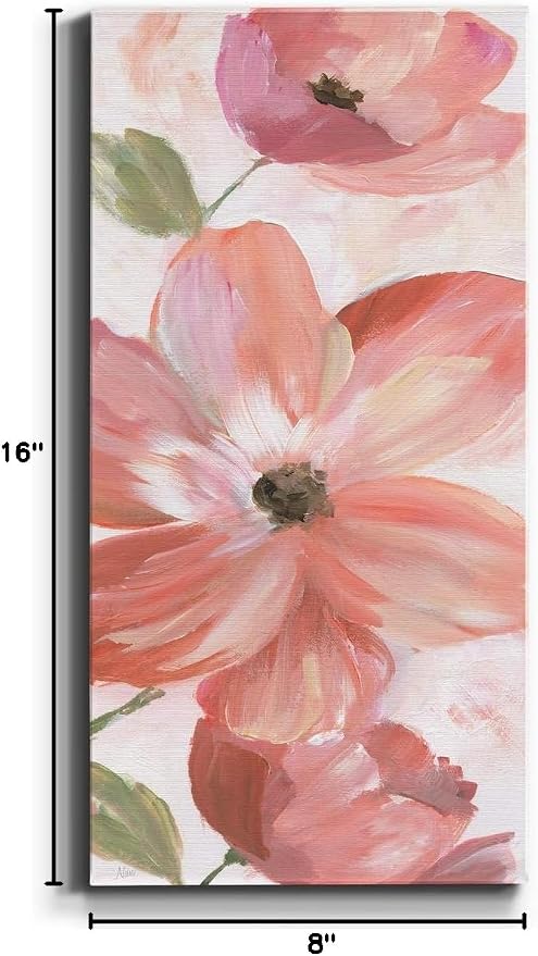 Renditions Gallery Canvas Floral Wall Art Home Paintings & Prints Pink Blooming Flowers Glam Modern Botanical Vibrant Decorations Artwork for Bedroom Office Kitchen - 8"x16" LT43