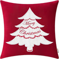 BRAWARM Christmas Pillow Cover 20 X 20 Inches, Christmas Red Christmas Tree Embroidered Pillow Cover, Soft Velvet Decorative Throw Pillow for Couch Bed Sofa Living Room Home