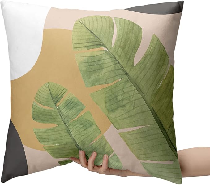 18x18 Inch Summer Tropical Plant Pillow Cover Green Leaves Throw Pillow Covers Jungle Palm Tree Pillowcase Cotton Blend Garden Decor for Floor Chair Bed in 2 Pcs
