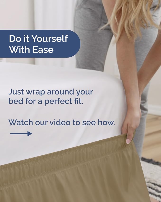 Wrap Around Dust Ruffle Bed Skirt, Full Size Beds - 14 Inch Drop, Beige | Easy Fit Elastic Strap, Adjustable Pleated Bedskirt w/Brushed Fabric, Wrinkle & Fade Free, for Women, Men, Kids & Teens