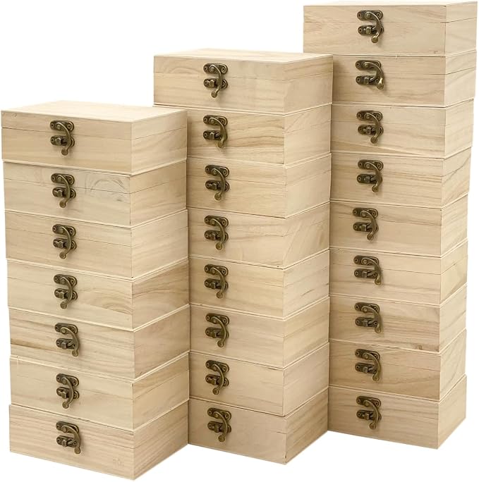 24-Pack Small Wood Box for Crafts 6"x4"x2" Unfinished Wooden Box with Lid Keepsake Box for Jewelry Storage DIY Crafts