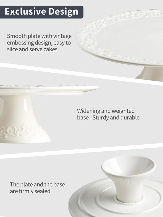 Gomakren White Wedding Cake Stand for Smaller Than 10 Inch Cakes, Vintage | Porcelain Cake Plate, Vintage Floral Emboss Design, Multi-Scene Dessert Serving Party Display, for Party Birthday Baby Shower