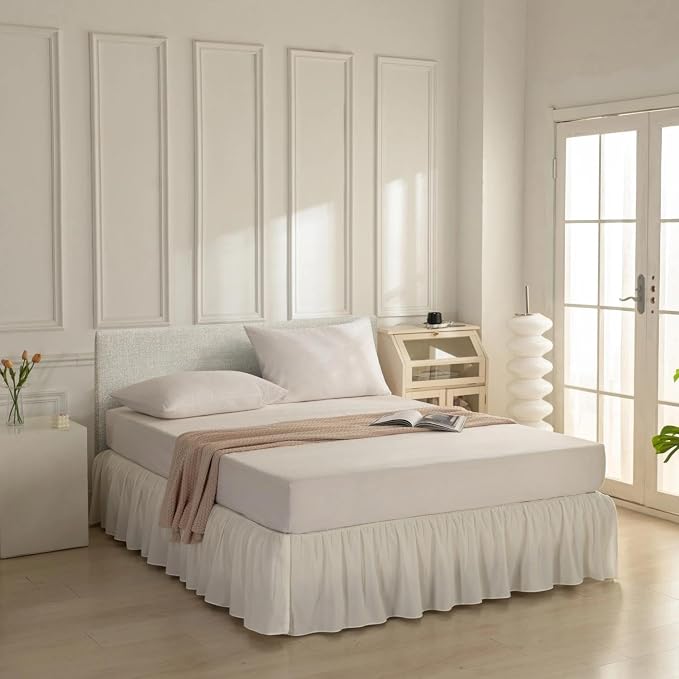 Bed Skirt Twin Size Ruffled Bed Skirt, 22'' Twin Dust Ruffle Bed Skirts | With Split Corners, Dust Ruffle with Platform, Microfiber, Breathable, Soft, Easy Fit, Ivory