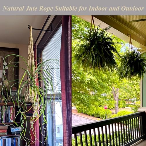 Bouqlife 43 Inches Macrame Plant Hanger Large for 14 inch Pot Extra Long No Tassel Rope Hanging Plant Holder with Ceiling Hook Bohemian Home Décor Brown 2Pack