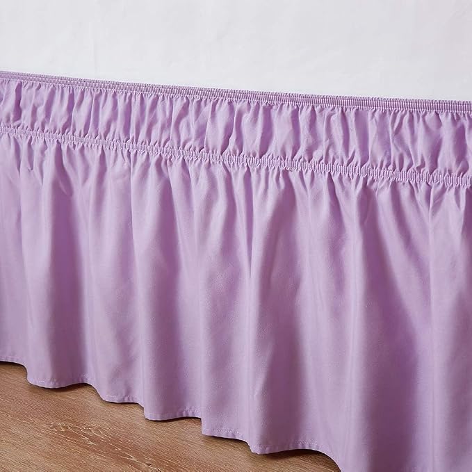 MEILA Wrap Around Bed Skirt for Queen & King Beds, 18" Drop,Light Purple | Three-Side Adjustable Elastic Dust Ruffle, Ruffled Polyester Fabric, Easy to Install, Fade Resistant & Machine Washable