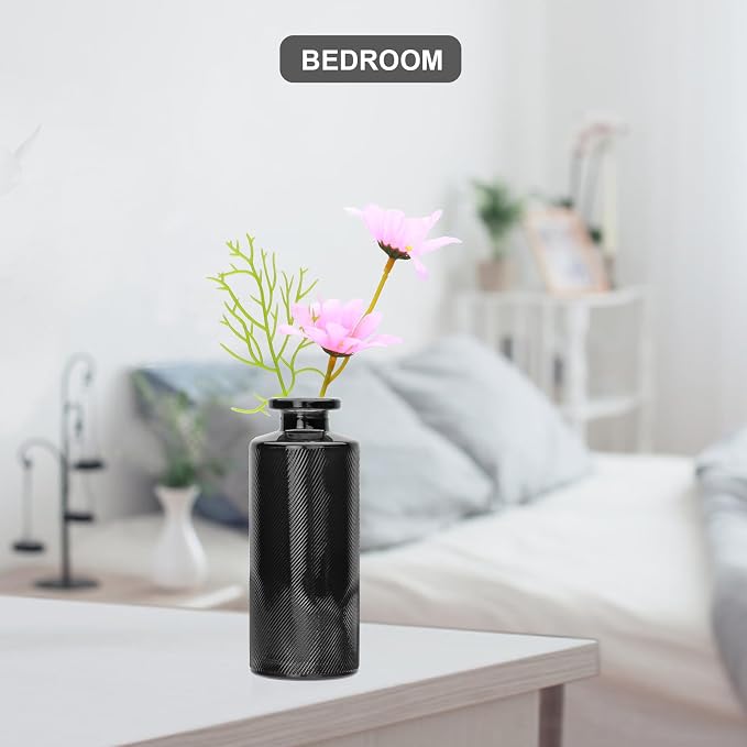 Glass Bud Vase Set in Bulk, 9pcs Mini Vintage Flower Vases | Small Vases for Centerpieces ,Black Relief Vase ,Home Table Flower Decor,Bud Vases for Wedding,Party Decorations