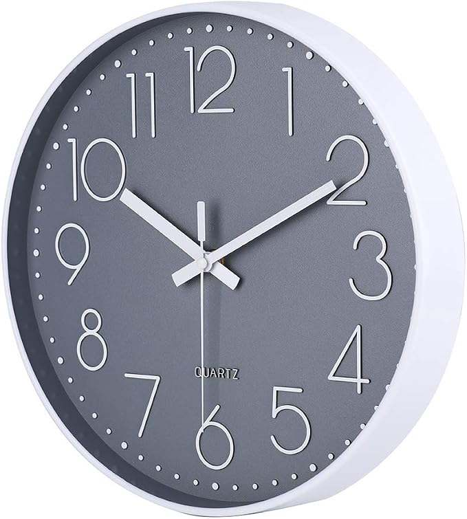 jomparis 13 1/2 Inches Gray Wall Clock Silent Battery Operated Wall Clock Modern Simple Style Decor Clock