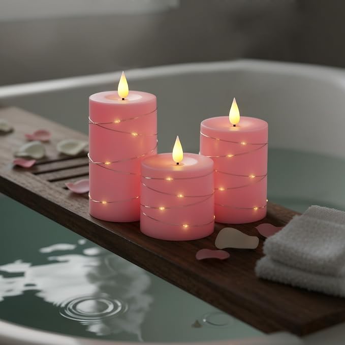 Raycare Pink Battery Operated Flameless LED Pillar Candle with Remote Timer