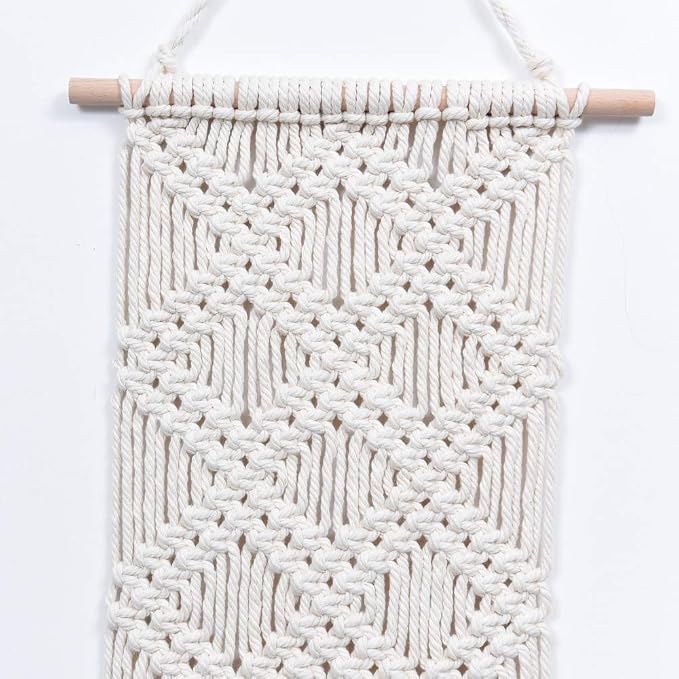 Ebristar Macrame Wall Hanging - Boho Chic Handmade Woven Tapestry - Modern Rustic Wall Art Home Decor - Apartment Dorm Bedroom Nursery Wall Decoration, 10" W x 39" L - Off-White