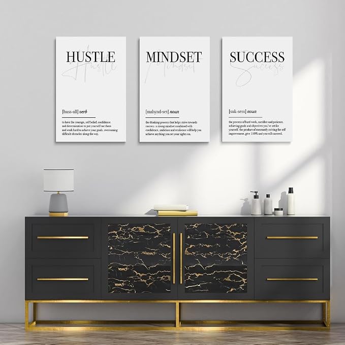 GUBIYU Black and White Hustle Motivational Wall Art Frame Canvas Success Wall Decor Inspirational Quotes Posters Large Office Wall Decor Success Painting Artwork for Office Home Guys Mens Gift 16"x24"
