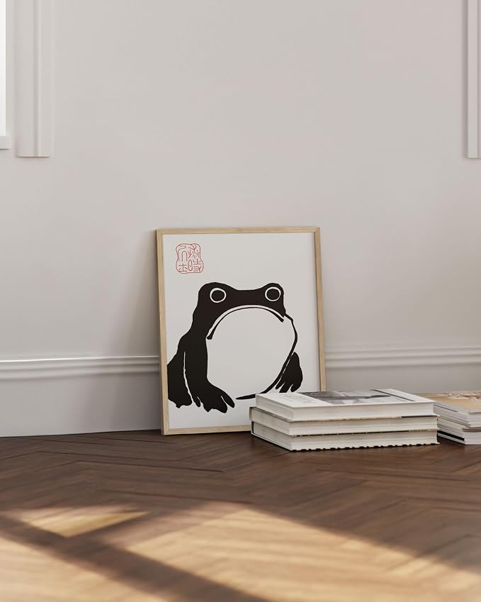 HAUS AND HUES Japandi Style Frog Art - Vintage Motsumoto Frog Wall Decor, Asian Posters (16x20 Unframed)