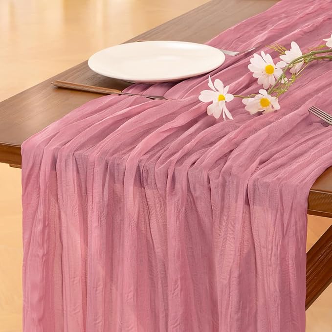 Cheesecloth Table Runner Fall Boho Wedding Birthday Party Home Decor | Mauve 10pcs Rustic Gauze 10FT Cheese Cloth Sheer Farmhouse Dining Runner for Baby Shower Bridal Holiday Decorations