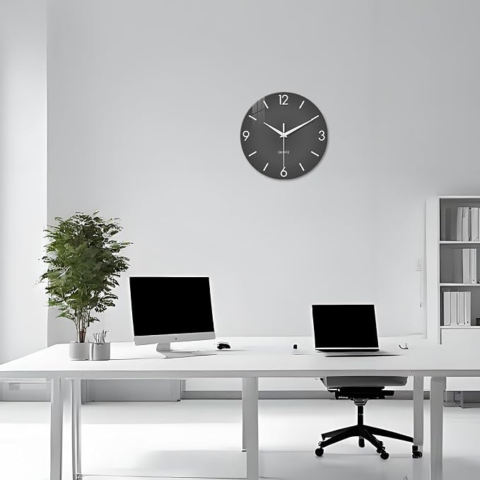 XFM 16 Inch Large Minimalist Wall Clocks Battery Operated Grey | Silent Non-Ticking Battery Operated Gray Modern Simple Decorative for Bedroom Kitchen Living Room Home Office
