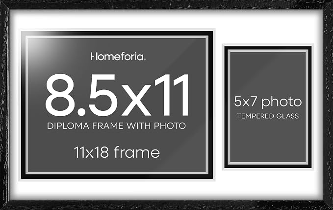 Homeforia 11x18 White Oak Diploma Frame, High-End Wood, 8.5x11 & 5x7 Mat