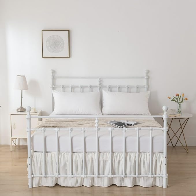 Bed Skirt Twin Size - Ruffled Bed Skirt - with Split Corners - Ivory | Striped Boho Tufted -16 Inch Drop Bedskirt with Platform-Soft Premium Hotel Quality - Easy Fit