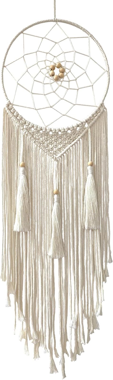 Dream Catcher Macrame Wall Hanging, Boho Decorations for Bedroom Living Room Wedding Party Home Decor, 14" Inner Dia, with 5.9ft Cotton Rope (Medium, Solid)