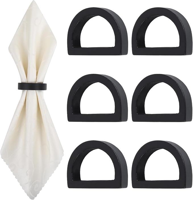 Yagoo Napkin Rings Set of 6, Wood Semicircle Napkin Holder(Black) | Handcrafted Wood, Reusable,Keeps Napkins Neat, Elegant Table Decor for Dinner, Party and Holiday
