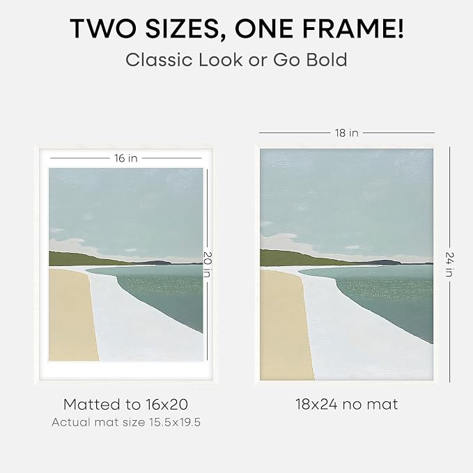 Homeforia 18x24 White Oak Poster Frame, High-End Wood, 16x20 Mat, Glass