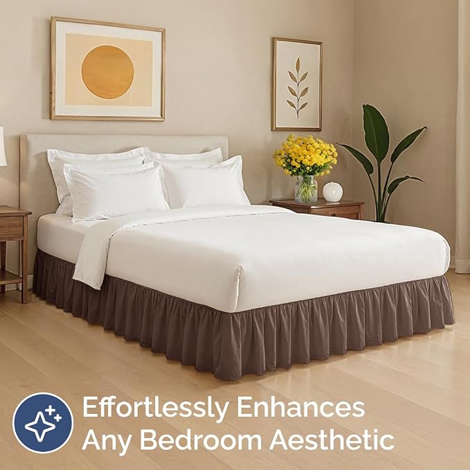 Bedskirt Full Size Ruffle - Ruffled Bed Skirt - 12 Inch Drop - Brown | Bedskirt with Platform, Ultra-Soft Premium Hotel Quality, Wrinkle Free, Fade & Shrink Resistant, for Women, Men, Kids & Teens