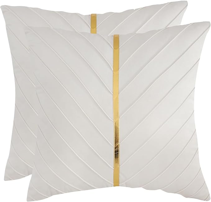 Velvet Throw Pillow Covers 18x18 inch Pack of 2 Gold Decor Beige