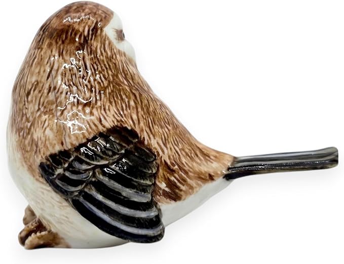 WitnyStore Tiny 2¾" Brown Sitting Look Right Eurasian Sparrow Bird Figurine - Miniature Hand Made Ceramic Birds Aves Colorful Porcelain Feathered Animals Cute Decorative Collectible Figure Décor Gifts