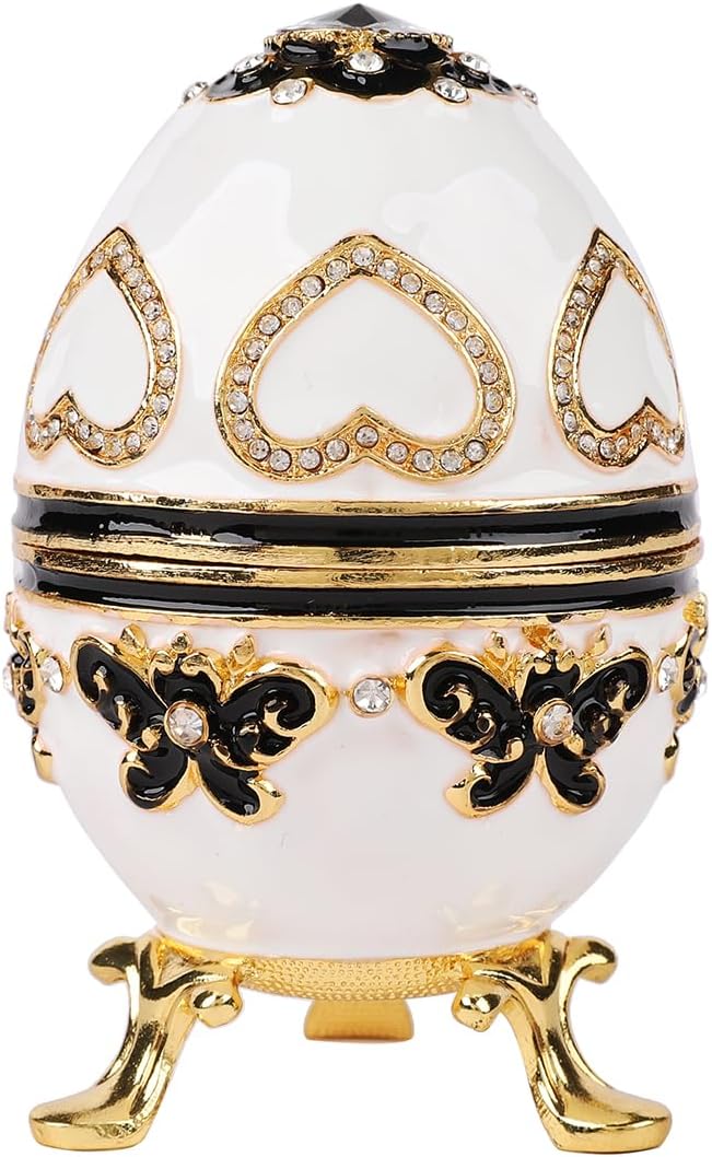 QIFU Hand Painted Easter Egg Style Enamel Trinket Box Hinged, Unique Gift for Family
