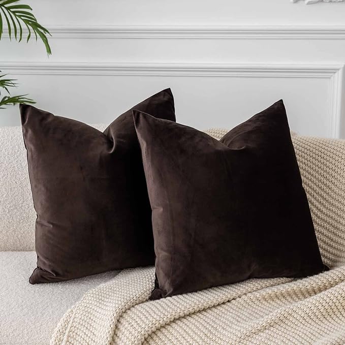 JUSPURBET Decorative Velvet Throw Pillow Covers 18x18 Set of 2,Coffee
