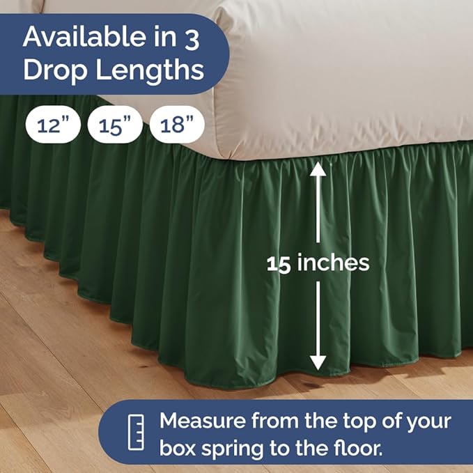 Bedskirt Full Ruffle - Ruffled Bed Skirt - 12 Inch Drop - Emerald Green | Bedskirt with Platform, Ultra-Soft Premium Hotel Quality, Wrinkle Free, Fade & Shrink Resistant, for Women, Men, Kids & Teens