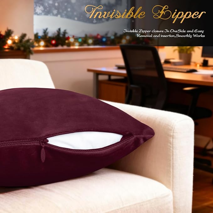 BRAWARM Christmas Pillow Cover 12 X 20 Inches, Burgundy Christmas Tree Embroidered Lumbar Pillow Cover, Soft Velvet Decorative Throw Pillow for Couch Bed Sofa Living Room Home