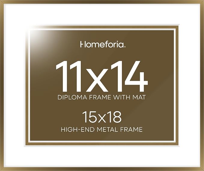 Homeforia 15x18 Bronze Diploma Frame, High-End Metal, 11x14 Mat, Glass