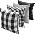 Black and White Buffalo Check Plaid Throw Pillow Covers 18x18 Set of 4 | Soft Black Couch Sofa Pillow Covers 18 x 18, Black and White Plaid Christmas Pillow Covers Set of 4, Outdoor Porch Pillows