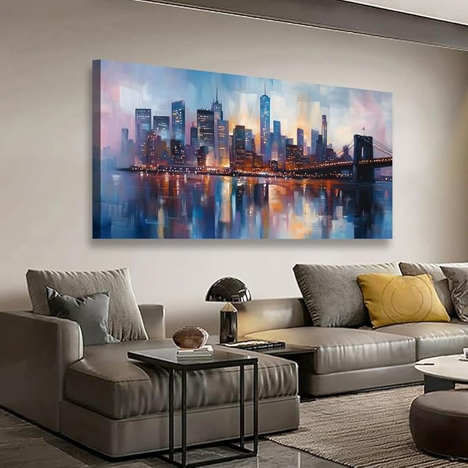 Abstraction Pictures Canvas Wall Art for Living room Office Bedroom Wall Decor,City Wall Art Print Paintings Modern Blue Great bridge Artwork Waterproof Ready to Hang-20x40inch
