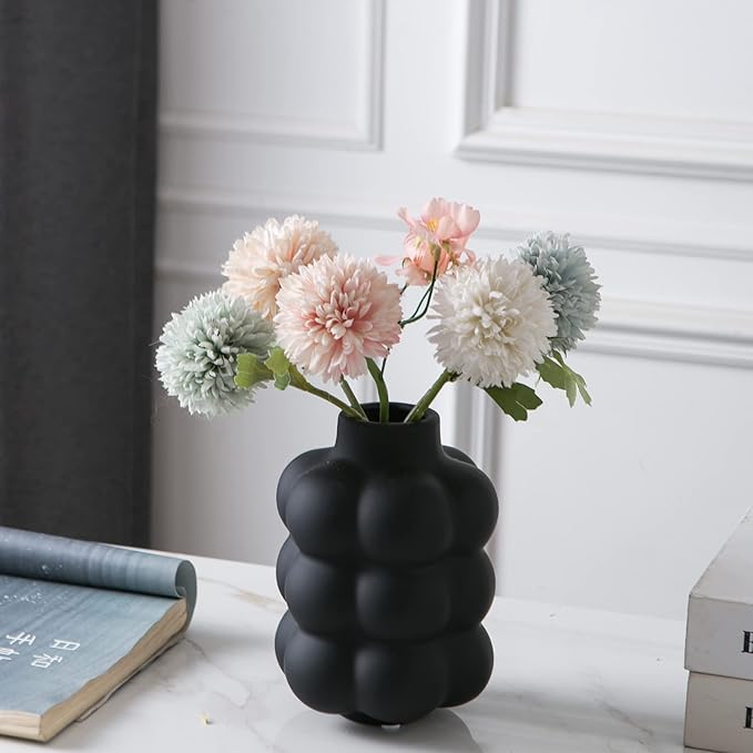 Mowtanco Black Ceramic Vase, Modern Small Vase for Centerpiece 6.7" Tall | Boho tabletop decor accent vase for dried flowers, centerpiece for living room bedroom shelf, minimalist home decor gift