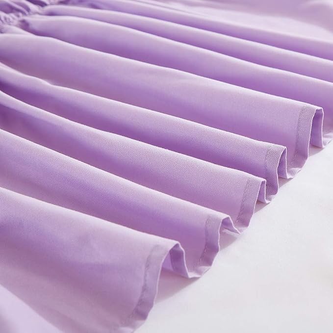 MEILA Wrap Around Bed Skirt for Queen & King Beds, 18" Drop,Light Purple | Three-Side Adjustable Elastic Dust Ruffle, Ruffled Polyester Fabric, Easy to Install, Fade Resistant & Machine Washable