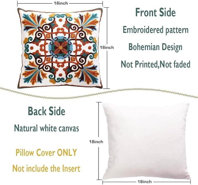 Throw Pillows Cover for Couch 18x18 inches Set of 2 Embroidered Pattern Decorative Pillow Case Covers for Living Room Sofa Bed Chair