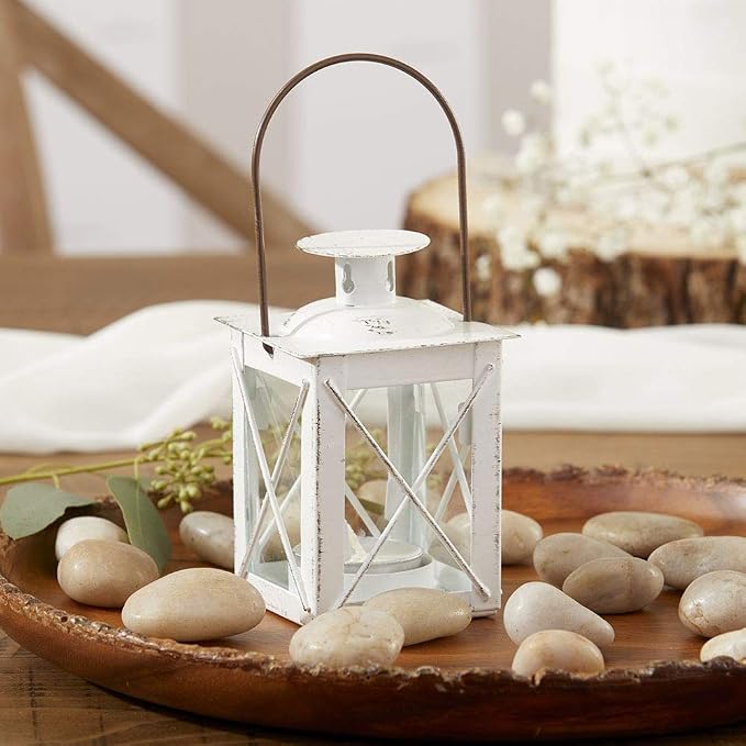 Kate Aspen Rustic Shelf Decor Luminous Vintage Tea Light Votive Candle Holders Metal Mini Decorative Lantern, Distressed White