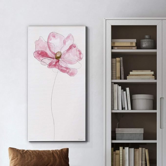 Renditions Gallery Canvas Floral Wall Art Modern Decorations Paintings Pink Flower Sketch Romantic Canvas Romantic Botanical Wall Hanging for Bedroom Office Kitchen - 20"x40" LT43