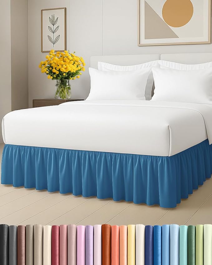 Bedskirt Full Size Ruffle - Ruffled Bed Skirt - 12 Inch Drop - Denim Blue | Bedskirt with Platform, Ultra-Soft Premium Hotel Quality, Wrinkle Free, Fade & Shrink Resistant, for Women, Men, Kids & Teens