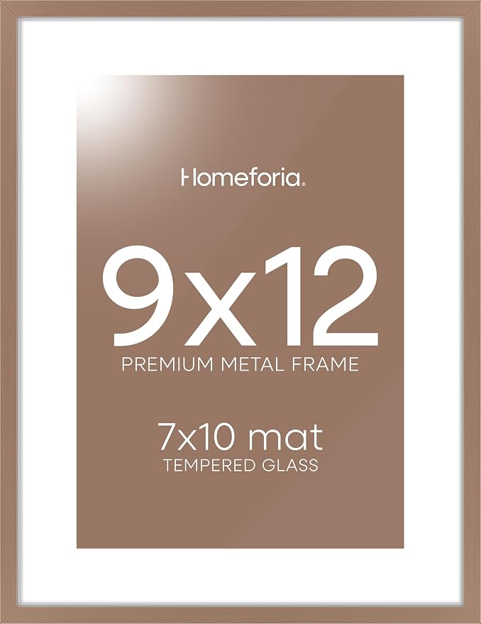 Homeforia 9x12 Mocha Picture Frame, High-End Metal, 7x10 Mat, Glass