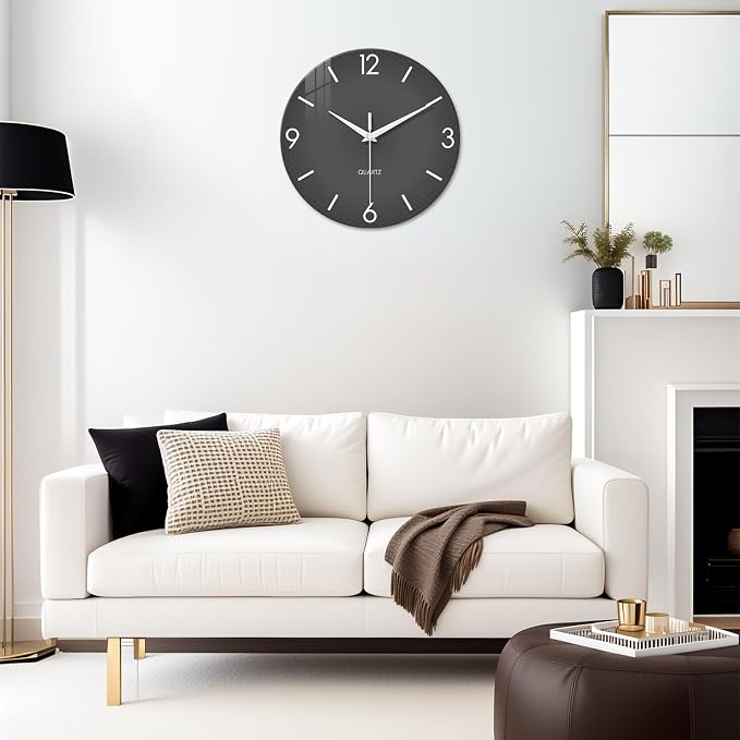 XFM 24 Inch Large Grey Wall Clocks Battery Operated Simple | Silent Non-Ticking Modern Gray Minimalist Decorative for Living Room Bedroom Home Office