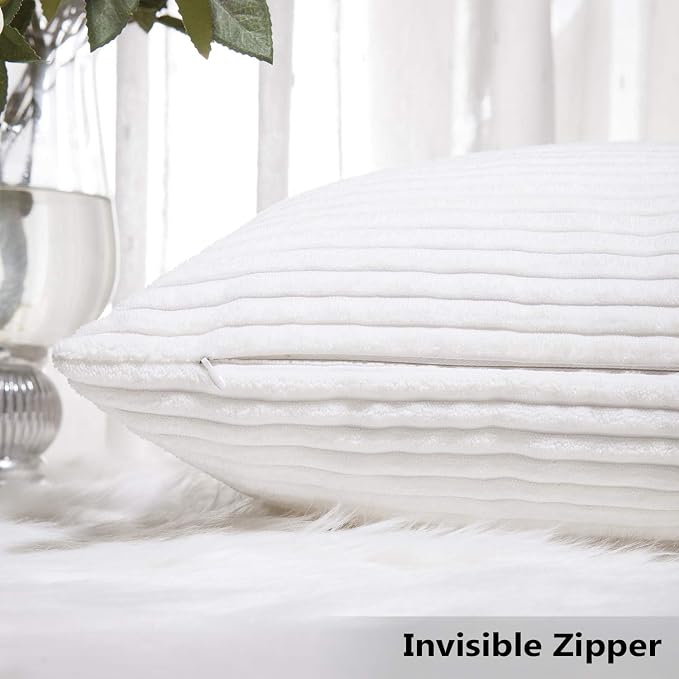 Home Brilliant Set of 2 Decorative Pillows for Couch Pillow Protectors for Sofa, Stripes Velvet, 55x55 cm, 22 x 22 Inch, Pure White