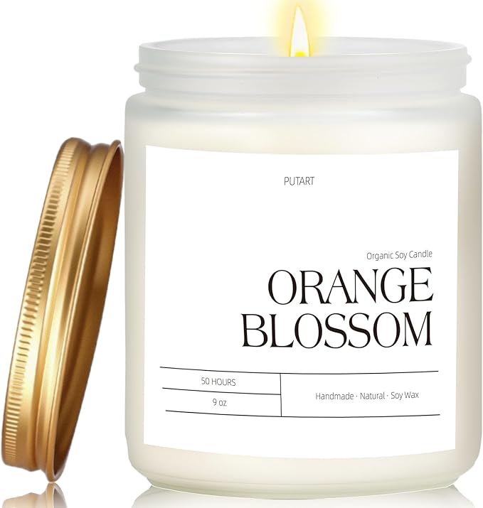 Orange Blossom Candles for Home Scented, 9oz Non Toxic Soy Candle | Natural Aromatherapy Candles for Stress Relief, Long Burning & Lasting Candle Gifts for Halloween, Birthday, Christmas