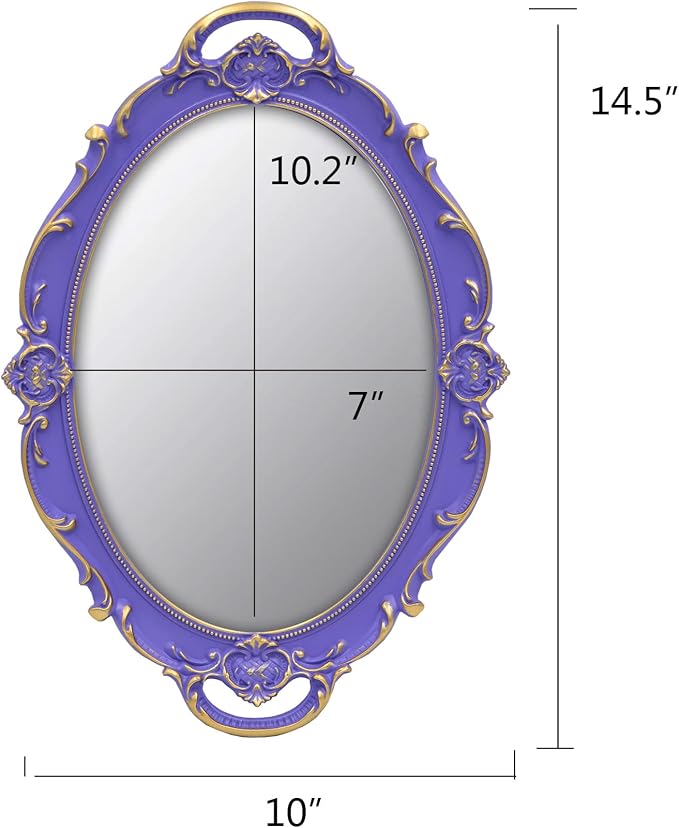 YCHMIR Vintage Small Mirror 14.5 x 10 Inch Oval Purple Wall Mirror