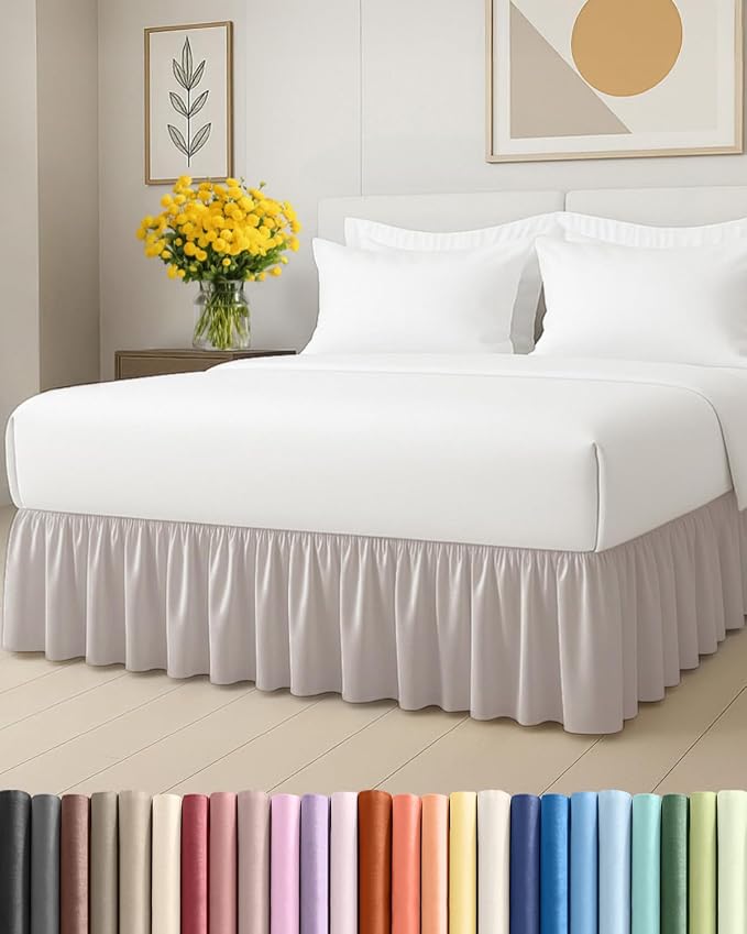 Bedskirt Full Size Ruffle - Ruffled Bed Skirt - 12 Inch Drop - Light Grey | Bedskirt with Platform, Ultra-Soft Premium Hotel Quality, Wrinkle Free, Fade & Shrink Resistant, for Women, Men, Kids & Teens