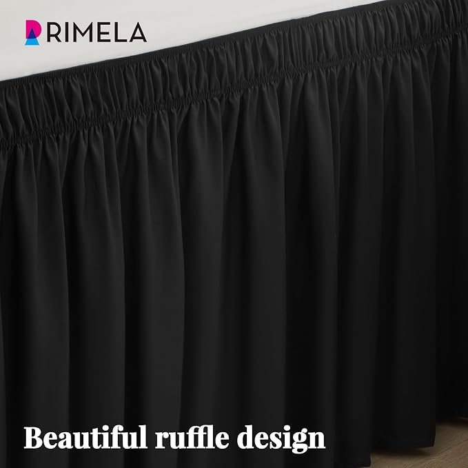 Dorm Room Bed Skirt Twin XL 22" Drop, College Split Corner Bedskirt, Black | Solid ruffled, Wrap-around/elastic, Wrinkle & Fade resistant, with Adhesive Strips, Gift Packed, Machine Wash/Tumble Dry/Iron