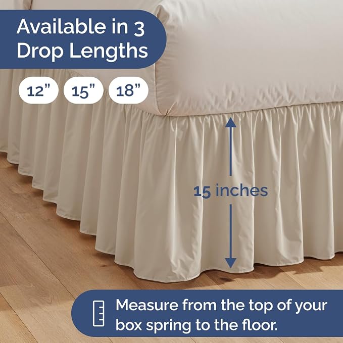 Bedskirt Twin Size Ruffle - Ruffled Bed Skirt - 12 Inch Drop - Wheat | Bedskirt with Platform, Ultra-Soft Premium Hotel Quality, Wrinkle Free, Fade & Shrink Resistant, for Women, Men, Kids & Teens