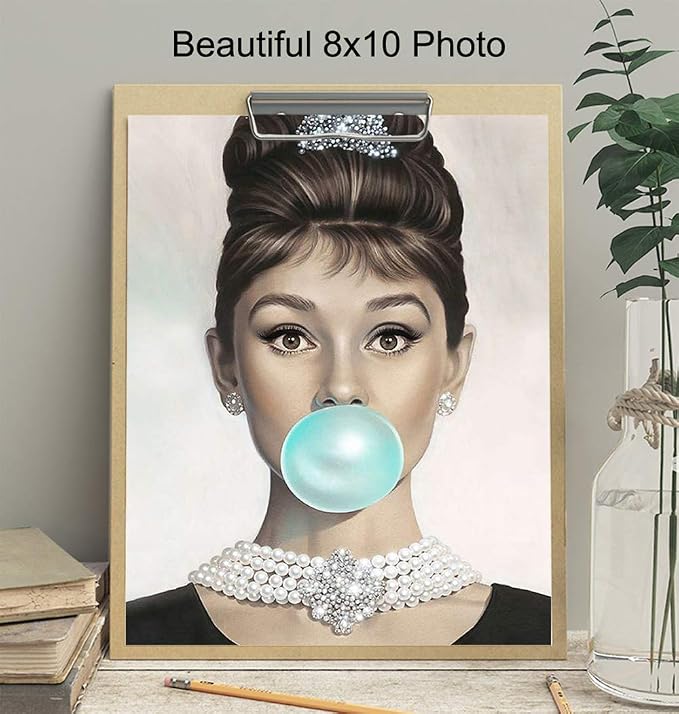Audrey Hepburn Wall Art - Blue Audrey Hepburn Poster - Holly Golightly - Glam Wall Art - Vintage Movie Poster - Gift for Women, Her, Wife, Woman - Pop Art Wall Decor -Unframed